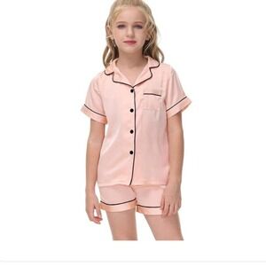 Veseacky Unisex Satin Pajamas Set Girls Silk Pjs XS